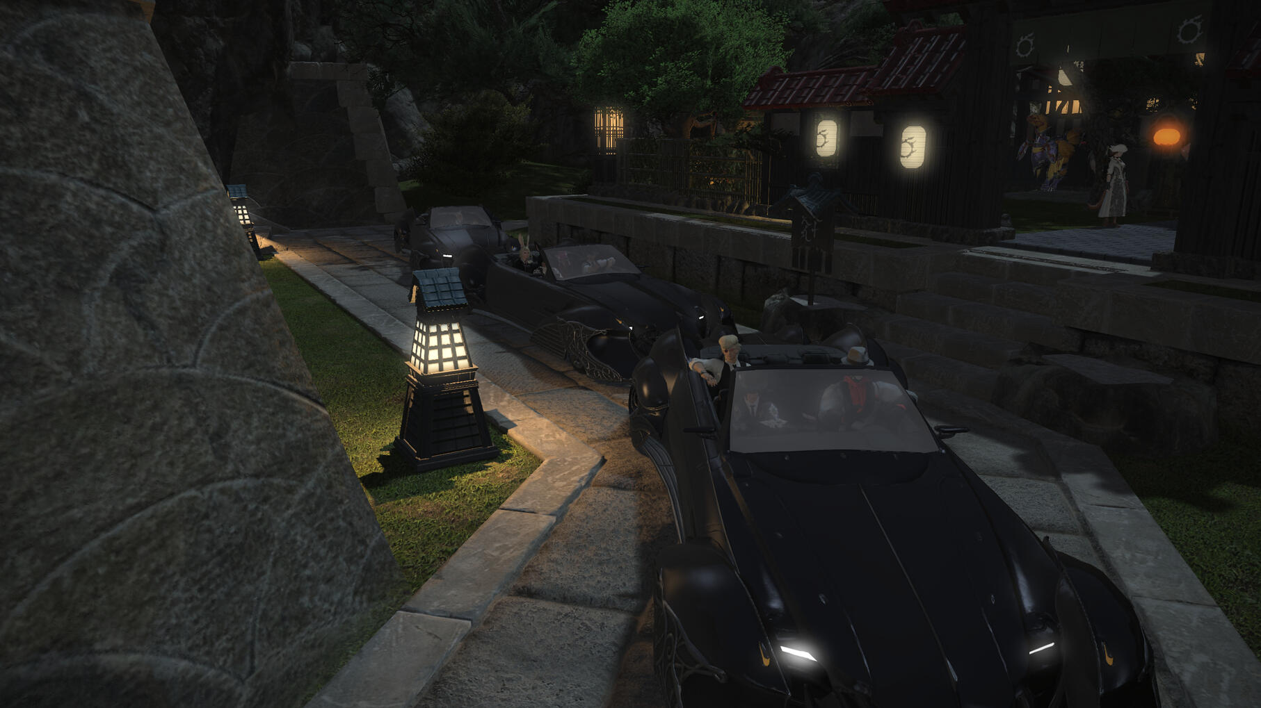 ''Driving in the expensive cars towards the meeting location, to meet the high official"